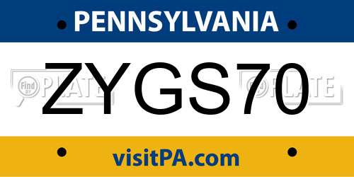 ZYGS70 Pennsylvania License Plate