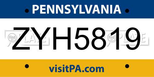 ZYH5819 Pennsylvania License Plate
