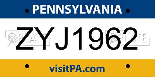 ZYJ1962 Pennsylvania License Plate