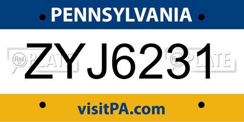 ZYJ6231 Pennsylvania License Plate