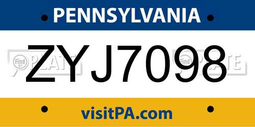 ZYJ7098 Pennsylvania License Plate