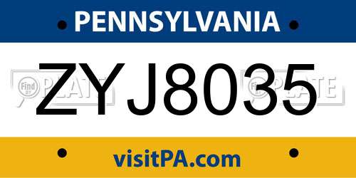 ZYJ8035 Pennsylvania License Plate