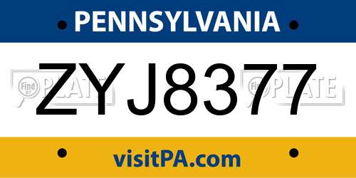 ZYJ8377 Pennsylvania License Plate
