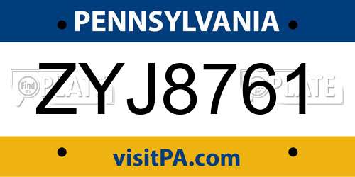 ZYJ8761 Pennsylvania License Plate