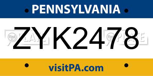 ZYK2478 Pennsylvania License Plate