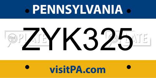 ZYK325 Pennsylvania License Plate