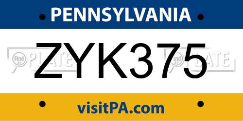 ZYK375 Pennsylvania License Plate