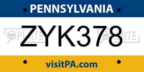 ZYK378 Pennsylvania License Plate
