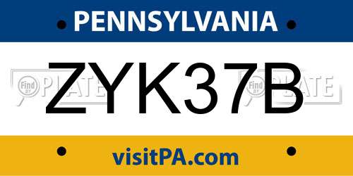 ZYK37B Pennsylvania License Plate