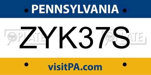 ZYK37S Pennsylvania License Plate