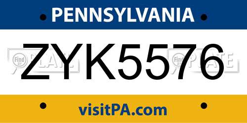 ZYK5576 Pennsylvania License Plate