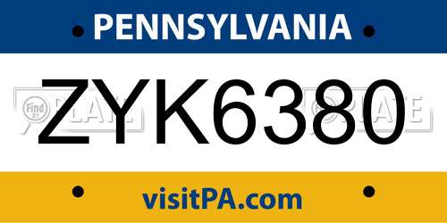 ZYK6380 Pennsylvania License Plate