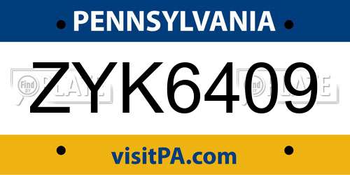 ZYK6409 Pennsylvania License Plate