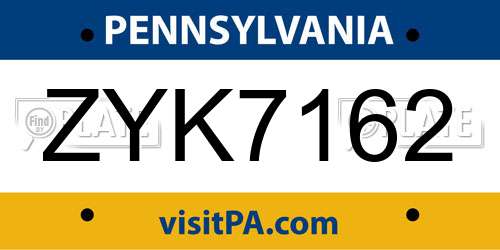 ZYK7162 Pennsylvania License Plate