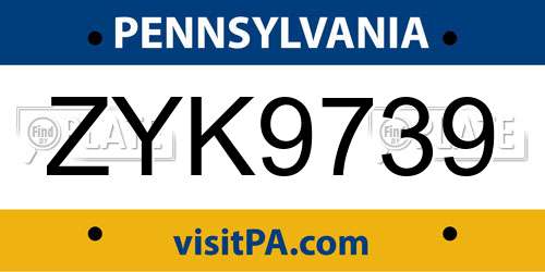 ZYK9739 Pennsylvania License Plate