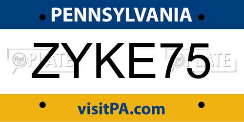 ZYKE75 Pennsylvania License Plate