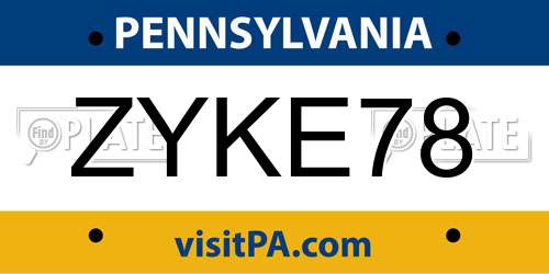ZYKE78 Pennsylvania License Plate