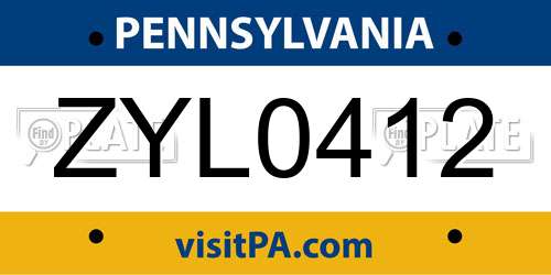 ZYL0412 Pennsylvania License Plate