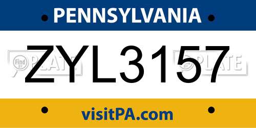 ZYL3157 Pennsylvania License Plate