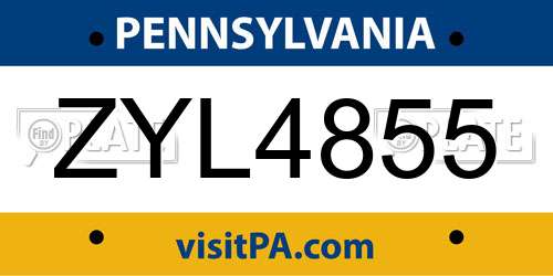 ZYL4855 Pennsylvania License Plate