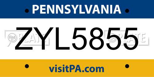 ZYL5855 Pennsylvania License Plate
