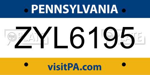ZYL6195 Pennsylvania License Plate