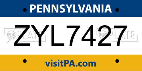 ZYL7427 Pennsylvania License Plate