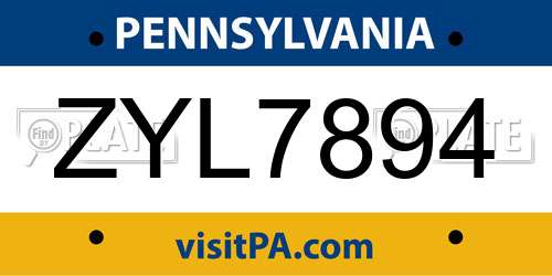 ZYL7894 Pennsylvania License Plate