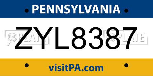 ZYL8387 Pennsylvania License Plate