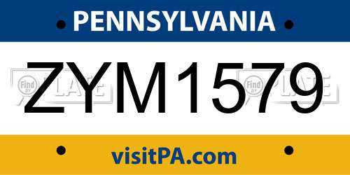 ZYM1579 Pennsylvania License Plate