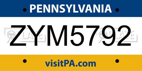 ZYM5792 Pennsylvania License Plate