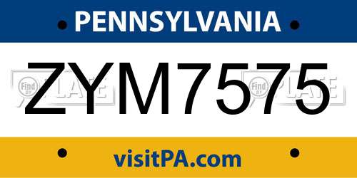 ZYM7575 Pennsylvania License Plate