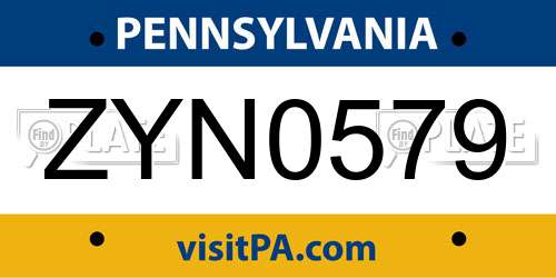 ZYN0579 Pennsylvania License Plate
