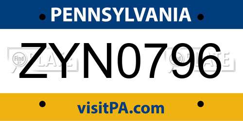 ZYN0796 Pennsylvania License Plate