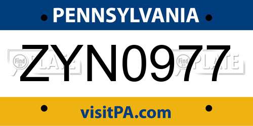 ZYN0977 Pennsylvania License Plate