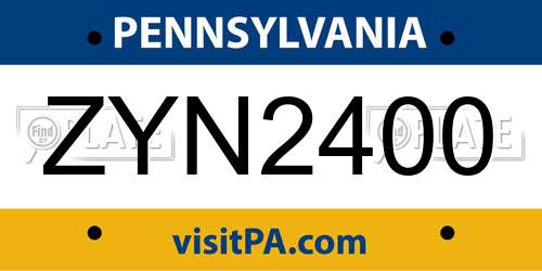ZYN2400 Pennsylvania License Plate