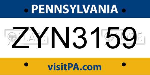 ZYN3159 Pennsylvania License Plate