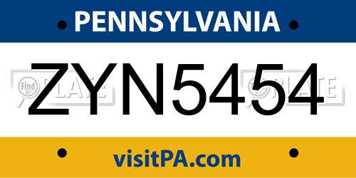 ZYN5454 Pennsylvania License Plate