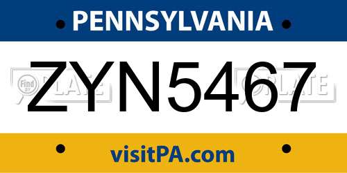 ZYN5467 Pennsylvania License Plate