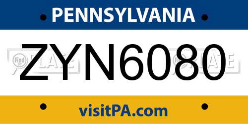 ZYN6080 Pennsylvania License Plate