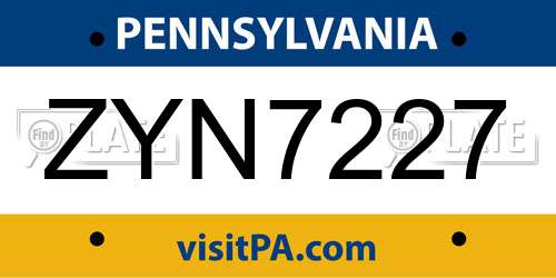ZYN7227 Pennsylvania License Plate