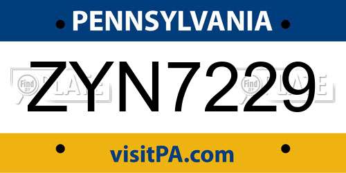 ZYN7229 Pennsylvania License Plate