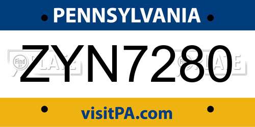 ZYN7280 Pennsylvania License Plate