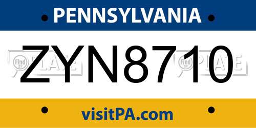 ZYN8710 Pennsylvania License Plate