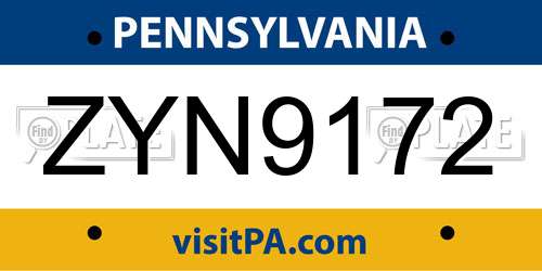 ZYN9172 Pennsylvania License Plate