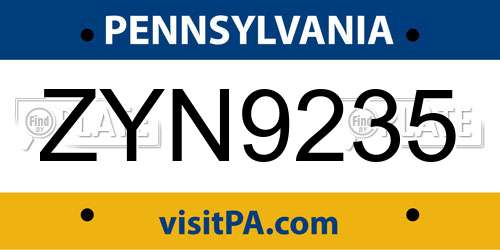 ZYN9235 Pennsylvania License Plate