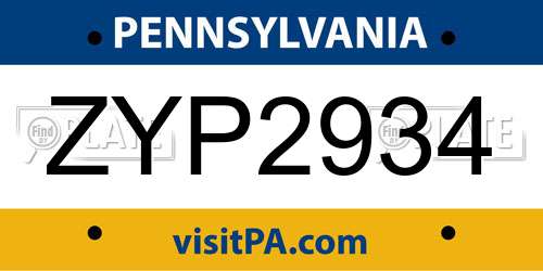 ZYP2934 Pennsylvania License Plate
