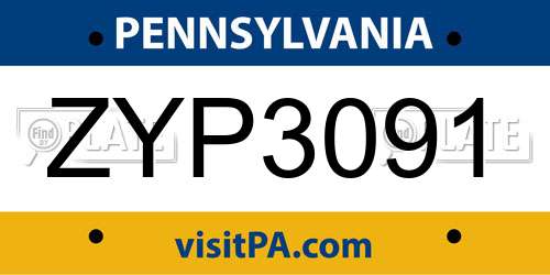 ZYP3091 Pennsylvania License Plate