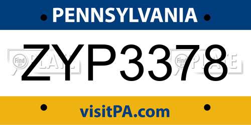 ZYP3378 Pennsylvania License Plate