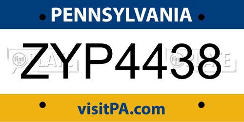 ZYP4438 Pennsylvania License Plate